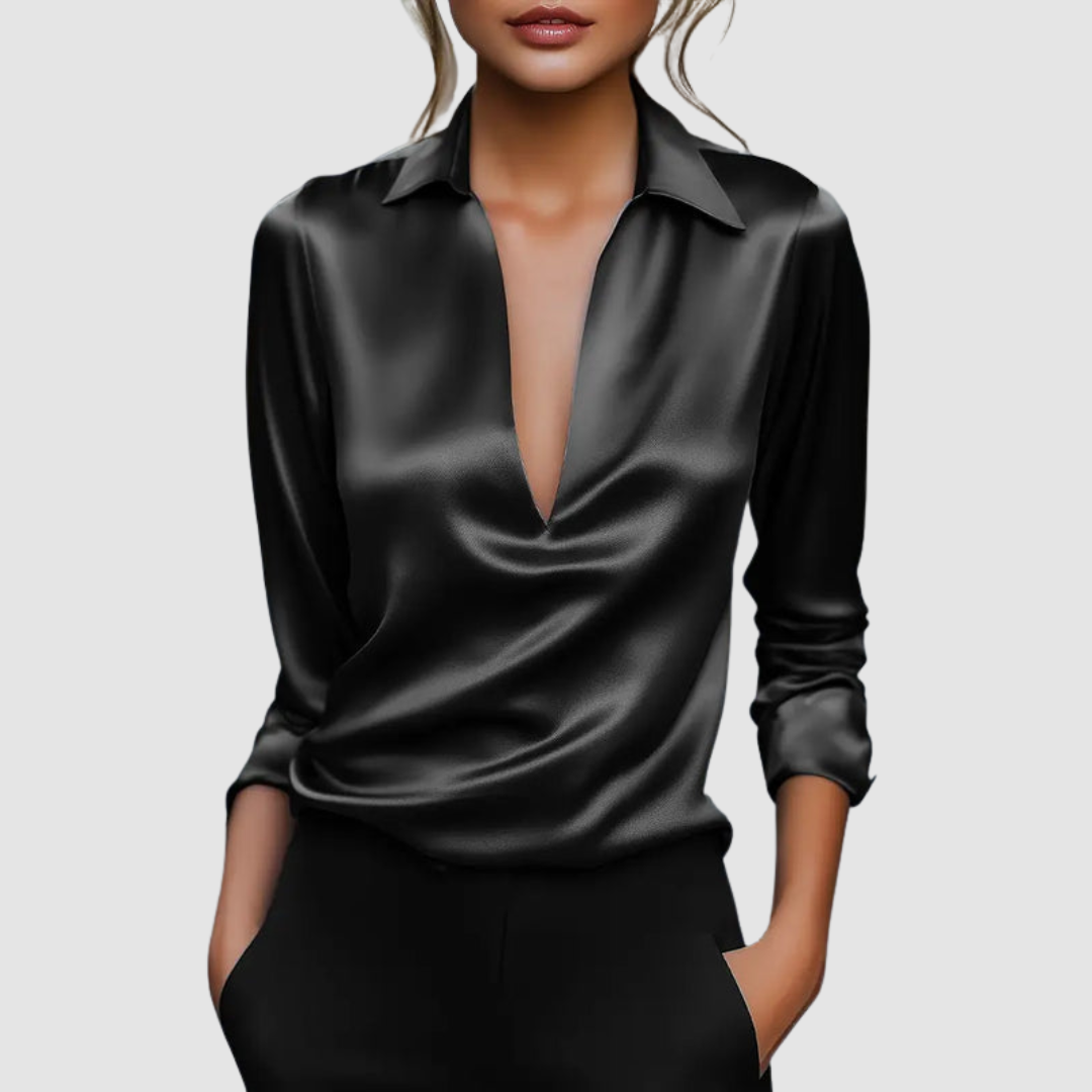 Tony - Women's Draped Satin Collar Blouse