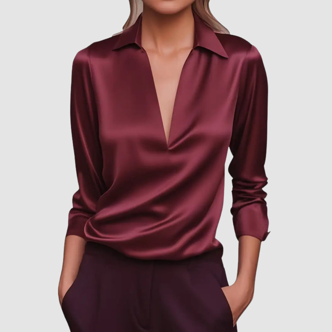 Tony - Women's Draped Satin Collar Blouse