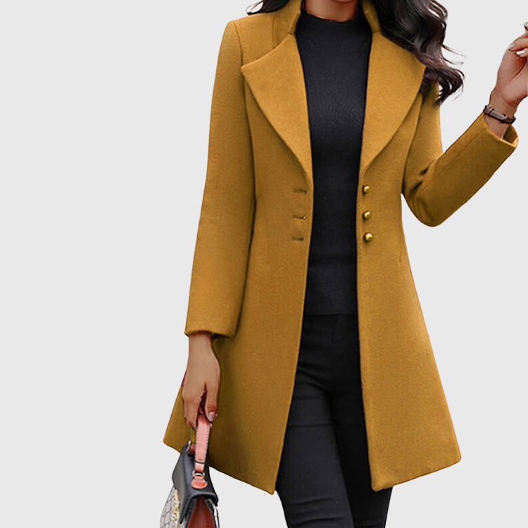 Trinity - Women's Button-Front Longline Coat with Wide Lapels