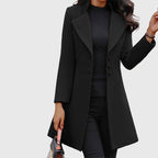 Trinity - Women's Button-Front Longline Coat with Wide Lapels