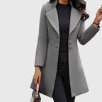 Trinity - Women's Button-Front Longline Coat with Wide Lapels