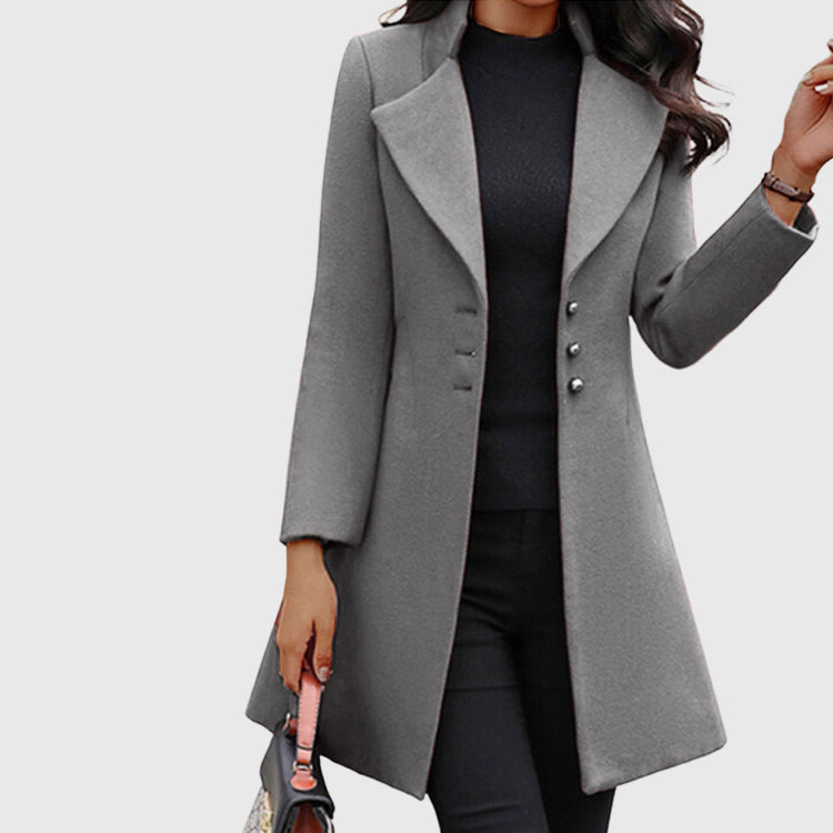 Trinity - Women's Button-Front Longline Coat with Wide Lapels