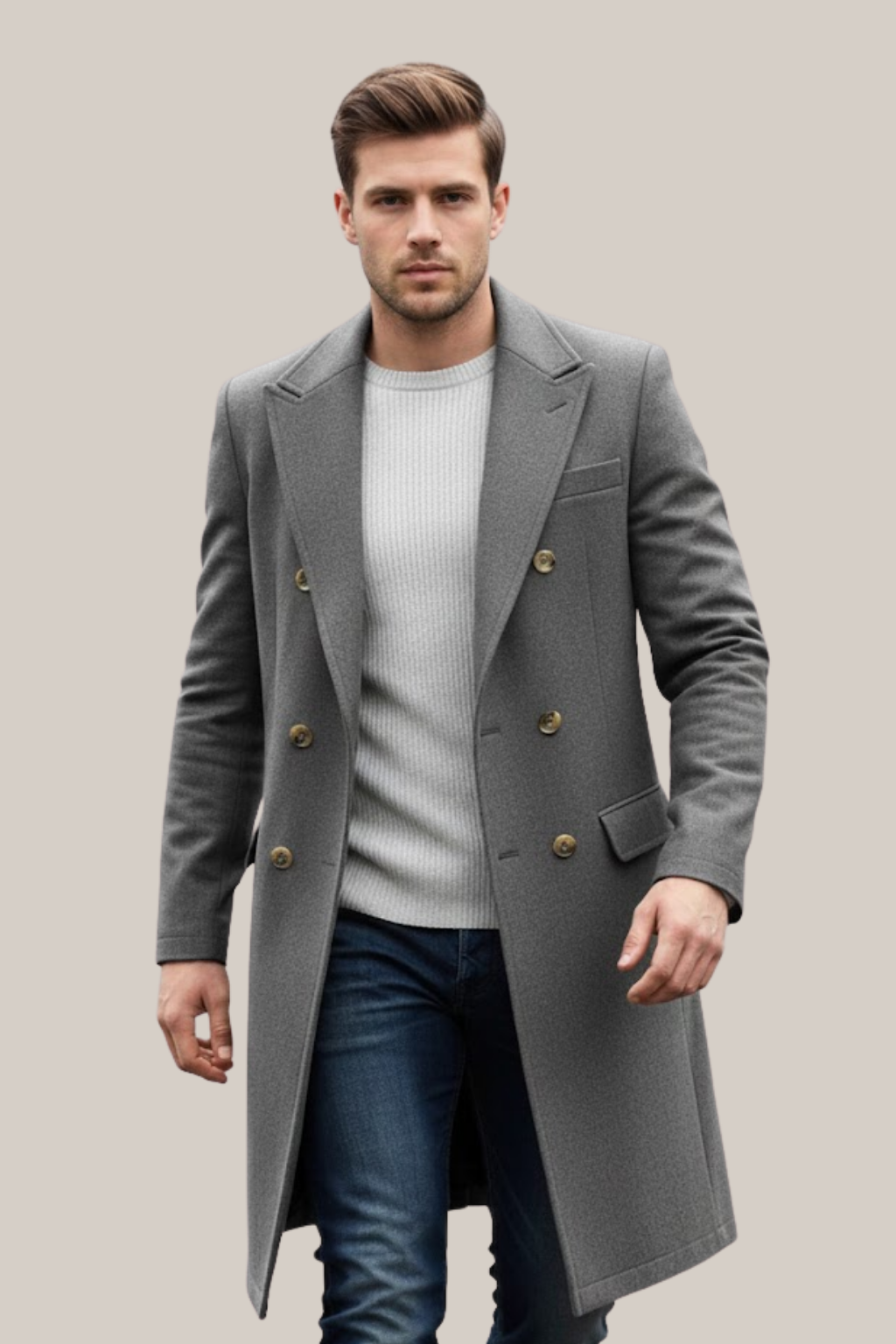 Tristan - Men's Double-Breasted Overcoat with Notch Lapels