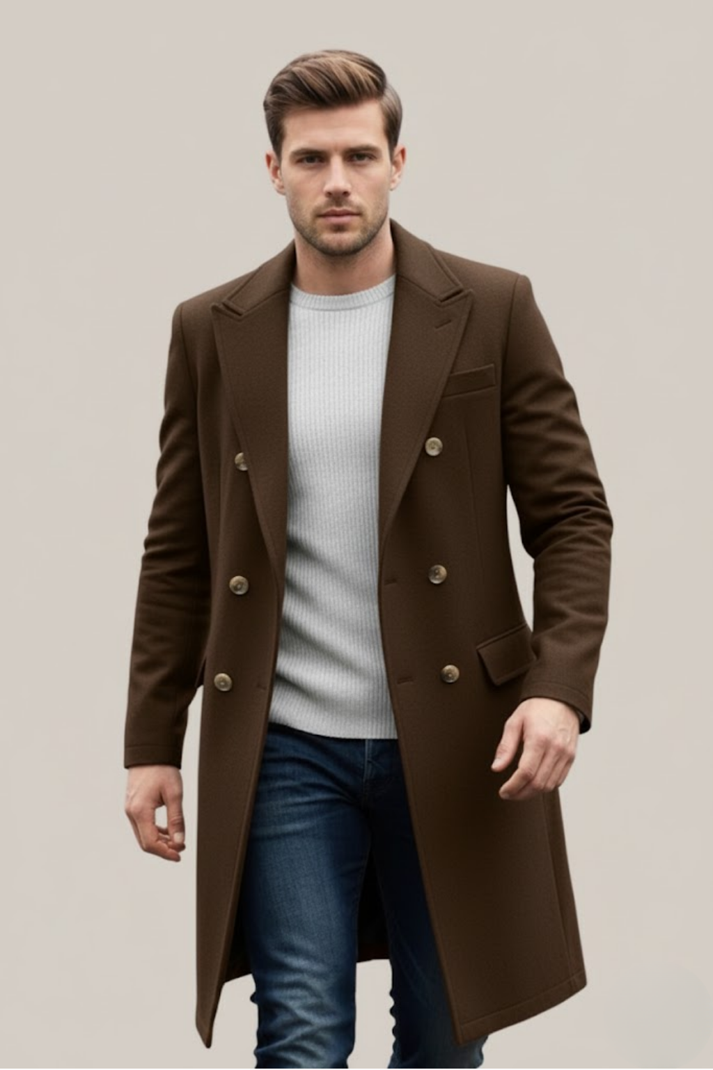 Tristan - Men's Double-Breasted Overcoat with Notch Lapels