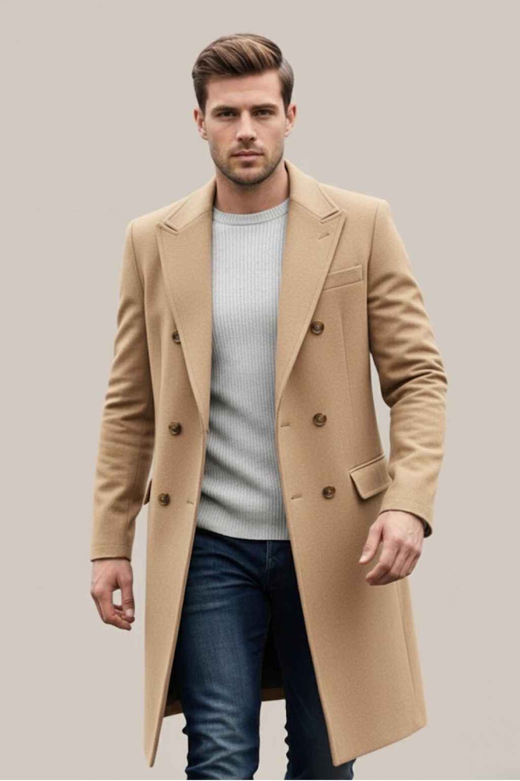 Tristan - Men's Double-Breasted Overcoat with Notch Lapels