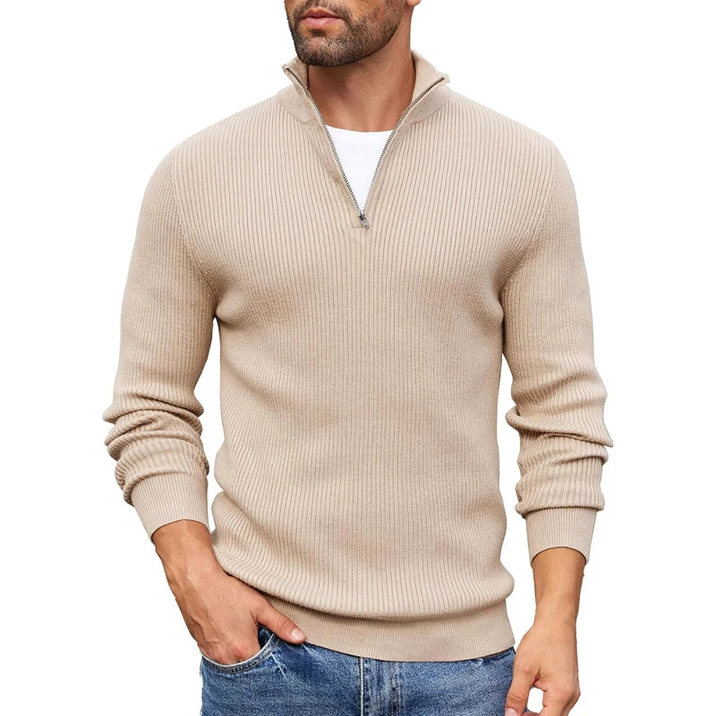 Tyron - Men's Quarter-Zip Mock Neck Vertical Ribbed Sweater