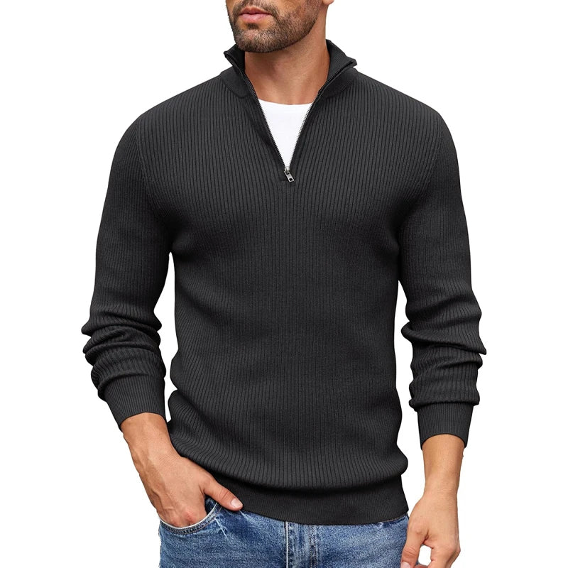 Tyron - Men's Quarter-Zip Mock Neck Vertical Ribbed Sweater