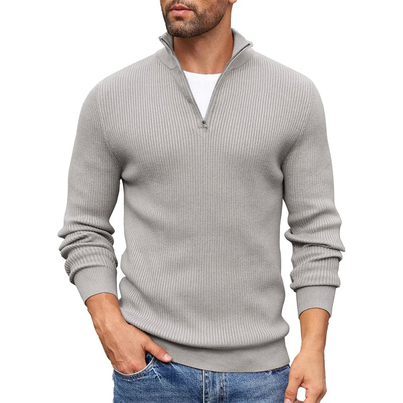 Tyron - Men's Quarter-Zip Mock Neck Vertical Ribbed Sweater