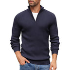 Tyron - Men's Quarter-Zip Mock Neck Vertical Ribbed Sweater