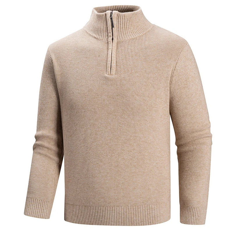 Tyron - Men's Quarter-Zip Mock Neck Vertical Ribbed Sweater