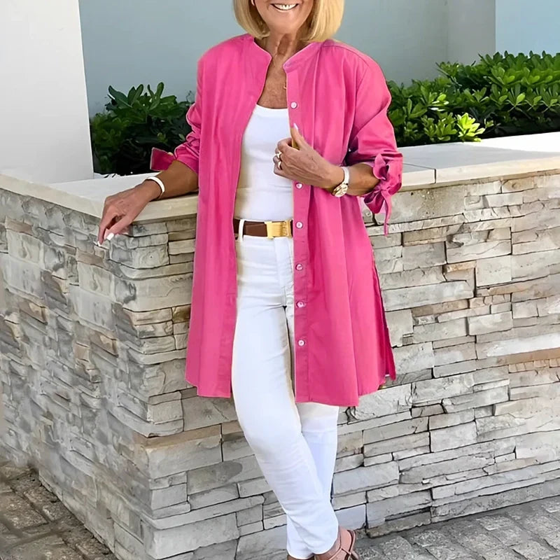 Valencia - Women's Button-Front Flared Shirt Jacket with Tied Cuffs