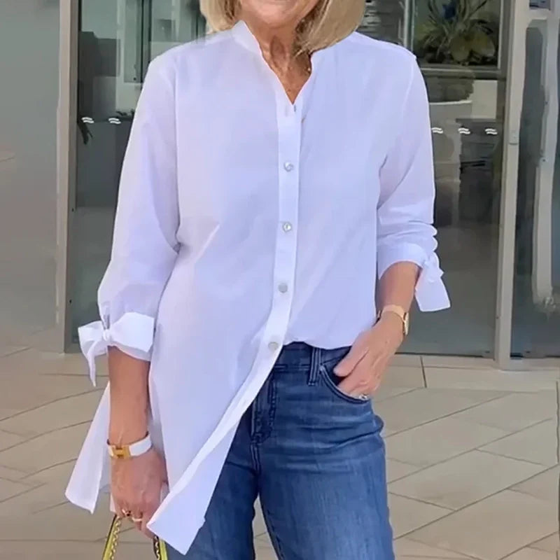 Valencia - Women's Button-Front Flared Shirt Jacket with Tied Cuffs