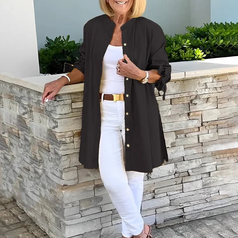 Valencia - Women's Button-Front Flared Shirt Jacket with Tied Cuffs