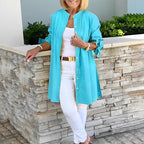 Valencia - Women's Button-Front Flared Shirt Jacket with Tied Cuffs