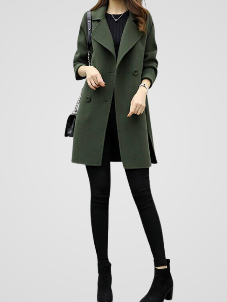 Valentina - Women's Button-Front Longline Coat with Notch Collar