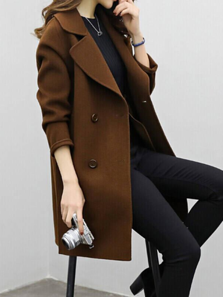Valentina - Women's Button-Front Longline Coat with Notch Collar