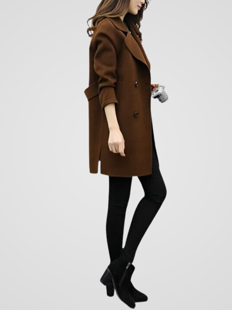 Valentina - Women's Button-Front Longline Coat with Notch Collar