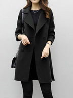 Valentina - Women's Button-Front Longline Coat with Notch Collar