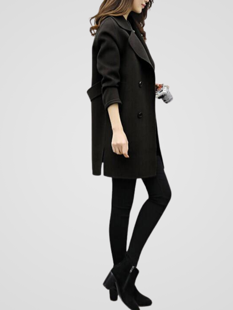 Valentina - Women's Button-Front Longline Coat with Notch Collar