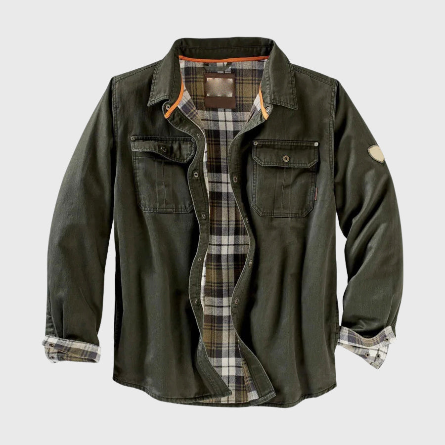 Vance - Men's Heavy-Duty Canvas Shirt Jacket with Flannel Lining