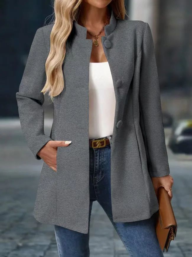 Venetia - Women's Button-Front A-Line Coat with Rolled Collar