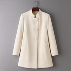 Venetia - Women's Button-Front A-Line Coat with Rolled Collar