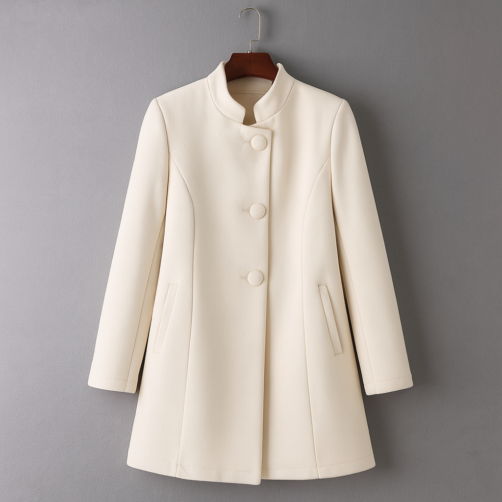 Venetia - Women's Button-Front A-Line Coat with Rolled Collar