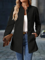 Venetia - Women's Button-Front A-Line Coat with Rolled Collar
