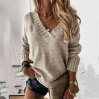 Vera - Women's Ribbed V-Neck Pullover Sweater