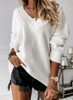 Vera - Women's Ribbed V-Neck Pullover Sweater