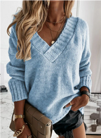 Vera - Women's Ribbed V-Neck Pullover Sweater