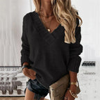 Vera - Women's Ribbed V-Neck Pullover Sweater