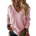 Vera - Women's Ribbed V-Neck Pullover Sweater