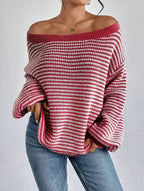 Veronica - Women's Striped Lantern-Sleeve Oversized Sweater