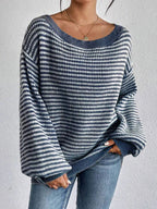 Veronica - Women's Striped Lantern-Sleeve Oversized Sweater