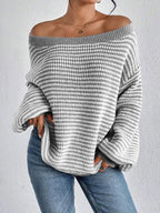 Veronica - Women's Striped Lantern-Sleeve Oversized Sweater