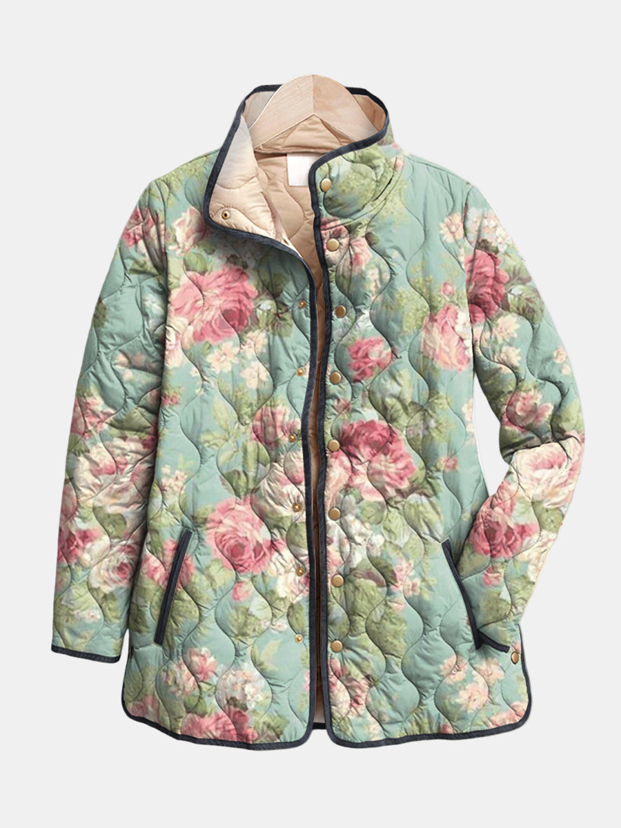 Vivienne - Women's Button-Front Quilted Jacket with Floral Print