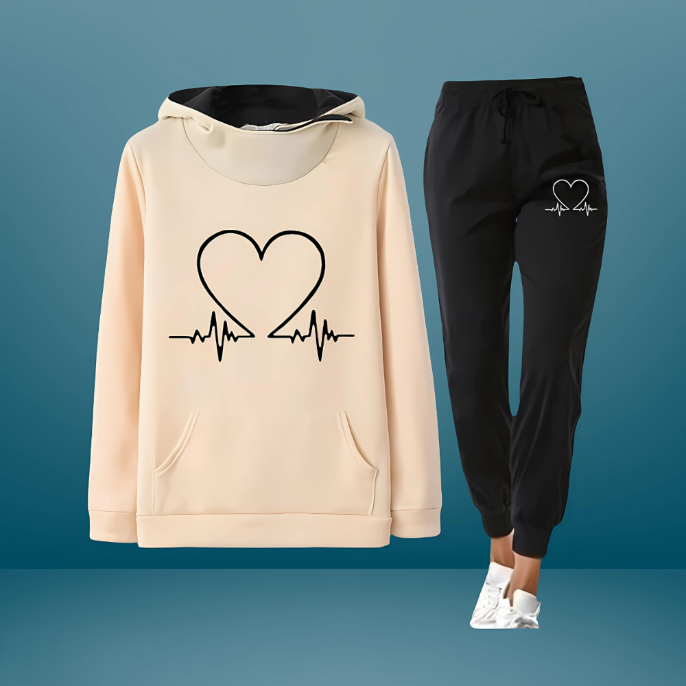 Waverly - Women's Heartbeat Graphic Hoodie and Joggers Set
