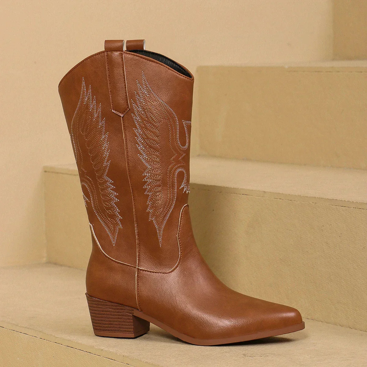 Willa - Women's Pointed-Toe Block Heel Mid-Calf Western Boots