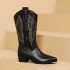 Willa - Women's Pointed-Toe Block Heel Mid-Calf Western Boots