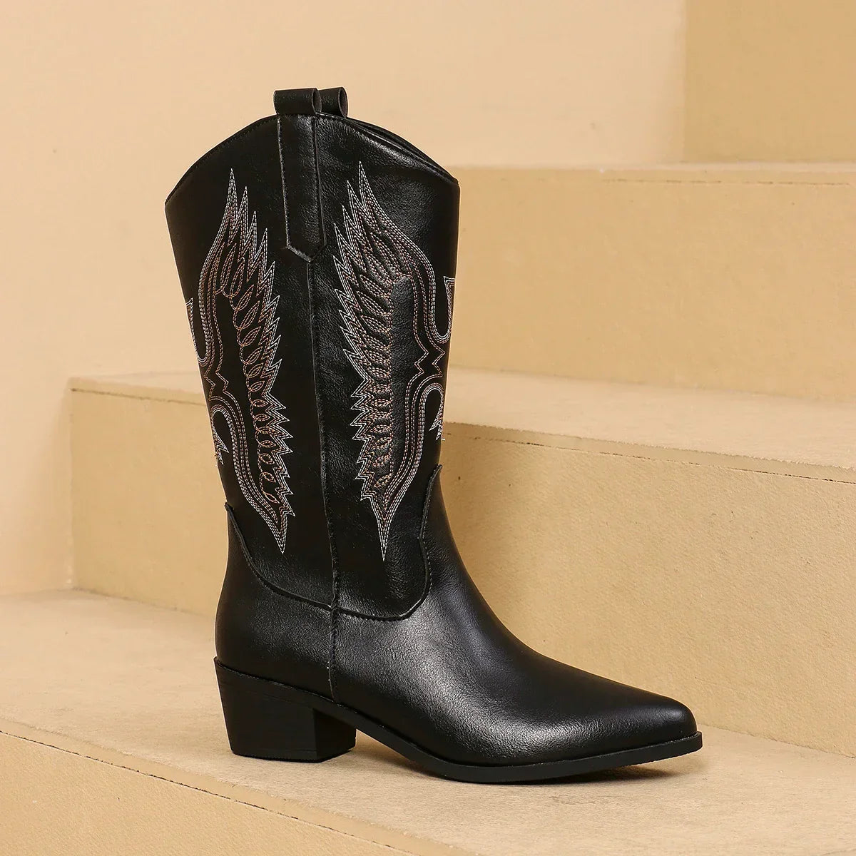 Willa - Women's Pointed-Toe Block Heel Mid-Calf Western Boots