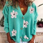 Zinnia - Women's Floral-Embroidered Button Cardigan